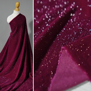 紫红色 亮丝满天星丝绒面料 透气优雅无弹梭织闪光韩国绒布料