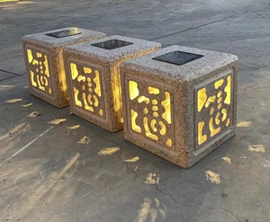 大理石门柱石灯太阳能户外庭院灯家用围墙装饰镂空石头柱子灯笼