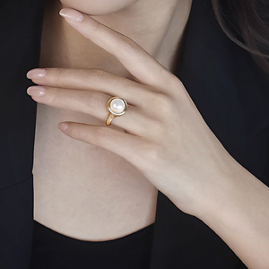 Dorcaloo纯银天然珍珠戒指双色女指环简约开口可调节食指戒高级感