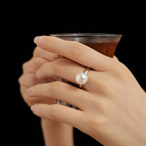 天然珍珠食指环戒指银女纯银复古轻奢感原创简约小众设计宴会晚宴