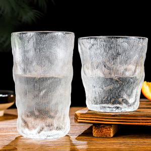 玻璃杯子女高颜值冰川纹水杯大容量透明家用咖啡杯果饮加厚酒杯