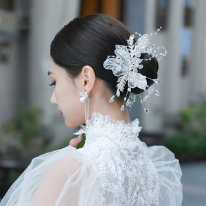 新娘头饰婚纱礼服蕾丝蝴蝶边夹套装影楼跟妆时尚街拍敬酒服发饰品