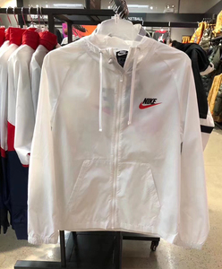 nike耐克男休闲后背印花大勾logo梭织薄款连帽运动夹克外套cz8677