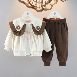 春季女童针织衫外套装1-2-3岁女宝宝长袖三件套婴儿春天外出服潮