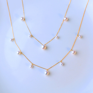 天然日本akoya海水珍珠满天星项链18k黄金小真珠极光颈链锁骨链