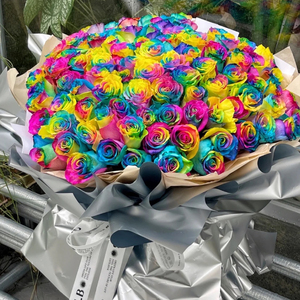 99朵厄瓜多尔进口七彩玫瑰花束鲜花速递同城配送北京上海生日花
