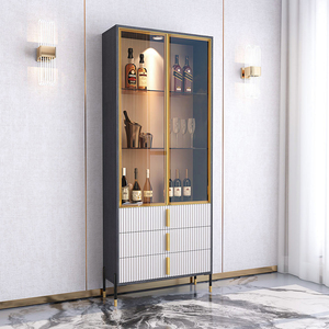 轻奢小酒柜客厅靠墙家用酒柜高档窄边玻璃柜门电视旁边柜展示柜