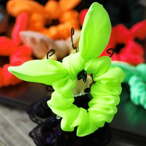 正品进口韩国饰品荧光绿色雪纺蝴蝶结兔耳朵发圈发绳头花头绳束发