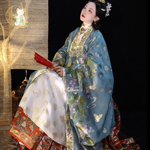 七只猫【葡萄】原创明制汉服春秋竖领圆襟长袄织金披风马面裙套装