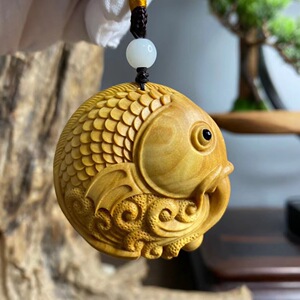 黄杨木雕年年有余鲤鱼跃龙门文玩手把玩件创意小挂件实木工艺礼品