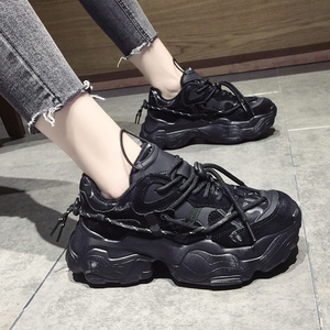 黑色加绒老爹鞋女ins潮厚底增高2020秋冬季新款百搭休闲运动女鞋