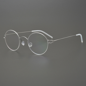 手工林德复古圆框纯钛眼镜框男女近视眼镜超轻细腿细框防蓝光眼镜