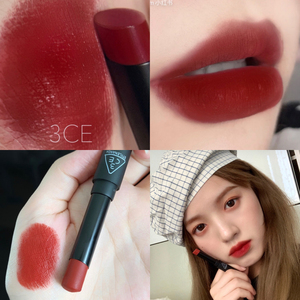 韩国3ce新款烟管系列铁锈红丝绒显白plain/fluffy red/snow glass