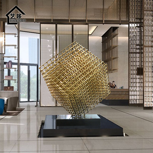 酒店大堂雕塑售楼处轻奢装置艺术软装摆设几何不锈钢大型落地摆件