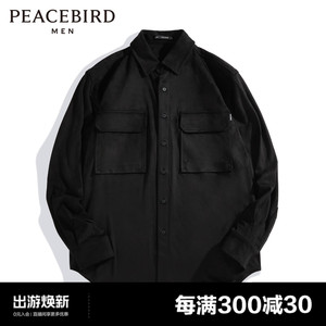 太平鸟男装 黑色衬衫男潮流休闲工装衬衣B2CHC3165