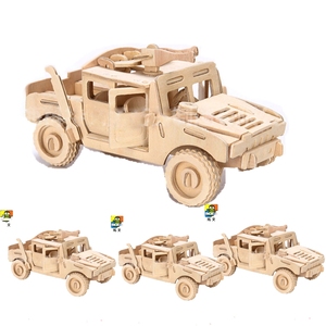 木质拼装汽车模型组装悍马吉普车5-10岁男孩立体拼图儿童益智玩具