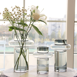 北欧小蛮腰玻璃花瓶透明创意客厅插花鲜花百合玫瑰富贵竹花器摆件
