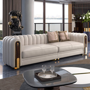 后现代简约轻奢别墅真皮沙发头层牛皮组合欧美式港式客厅实木家具