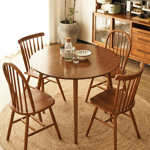 DOJUS度假式 全实木圆餐桌简约咖啡桌复古家用小户型北欧餐桌椅