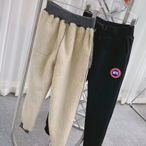男女大鹅卫裤运动裤加拿大宽松休闲裤冬季情侣羊羔毛加绒春秋长裤
