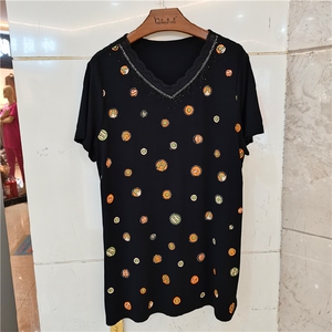 2017正品亨格舒大码女装中老年妈妈装85260-1黑绿棉短袖0人付款208