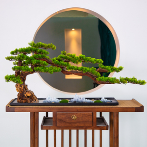 仿真迎客松盆景摆件新中式玄关客厅室内进门入户装饰大型假树盆栽