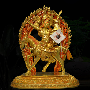 西藏藏传佛教密宗尼泊尔手工艺佛像28cm紫铜鎏金格萨尔王精工佛像