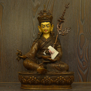 西藏密宗佛尼泊尔精品手工艺紫铜鎏雕花莲花生大师佛像34cm