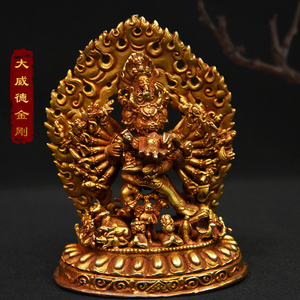 藏传佛教密宗佛像摆件尼泊尔进口手工全鎏金12厘米大威德金刚佛像