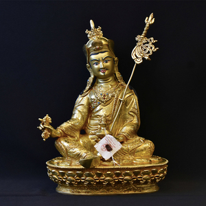 莲花生大士佛像神像莲花生大师尼泊尔手工紫铜鎏金藏传密宗1尺