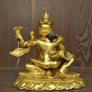 莲花生大士佛像双身佛莲花生大师尼泊尔紫铜鎏金雕花精品摆件24cm