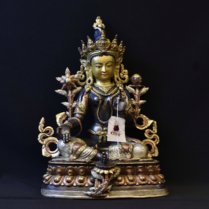 绿度母佛像神像尼泊尔手工紫铜鎏银藏传佛教密宗居家摆件1尺