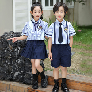 小学生校服套装夏季幼儿园园服夏装条纹衬衫六一演出服儿童班服。