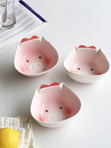 Annie  Garden  可爱卡通粉色小猪儿童陶瓷碗日式餐具沙拉碗饭碗