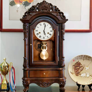 老式发条机械报时座钟中式古典客厅摆钟高端实木立钟北极星机芯