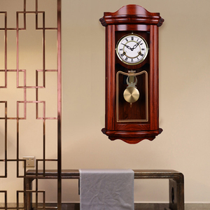 新中式北极星机械机芯报时摆钟客厅发条上弦实木挂钟镇宅八卦钟