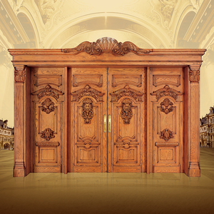 缅甸柚木天然原木门纯实木门高端双开别墅大门豪华四开进户门定制