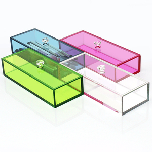 透明彩色亚克力小盒子长方形有盖大中小号办公用品整理桌面收纳盒