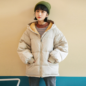 迪悠秋冬季新款连帽面包服女中长款宽松可爱茧型韩版女生棉衣