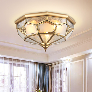 欧式阳台灯led吸顶灯圆形小号玄关走廊过道灯美式复古全铜入门口