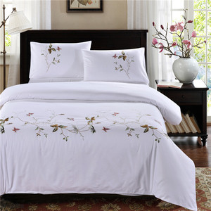 外贸原单 纯棉四件套全棉绣花简约白色被套床单1.5米1.8米床特价