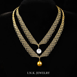 ink珠宝 意大利蕾丝18k黄金镭射南洋珍珠复古锁骨项链女