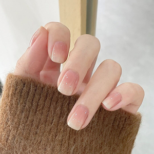 手工短款指甲贴片夏季简约百搭裸色美甲成品孕妇可穿戴式光疗甲片
