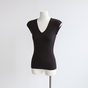 莱赛尔天丝包袖设计感V领无袖针织衫夏季修身上衣套头T恤显瘦女装