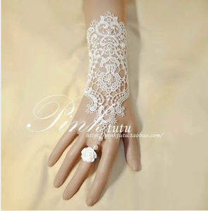lolita配饰蕾丝手套长款白色暗黑系手链戒指一体复古新娘手饰饰品