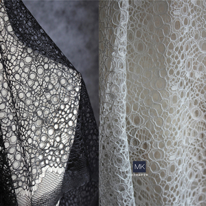 原创设计师面料 蕾丝水纹波点网布镂空透视布料波点肌理面料窗帘