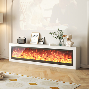 高款壁炉电视柜简约现代岩板地台嵌入式取暖器仿真碳火客厅装饰柜