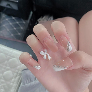假指甲美甲贴片法式蝴蝶温柔长款御姐显白百搭持久超薄穿戴甲成品
