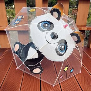 胖墩大熊猫儿童透明雨伞半自动长柄伞小学生男女孩宝宝幼儿园可爱