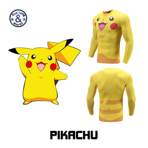 日系动画皮卡丘紧身衣健身服 3d男女运动t恤长袖薄篮球衣速干透气